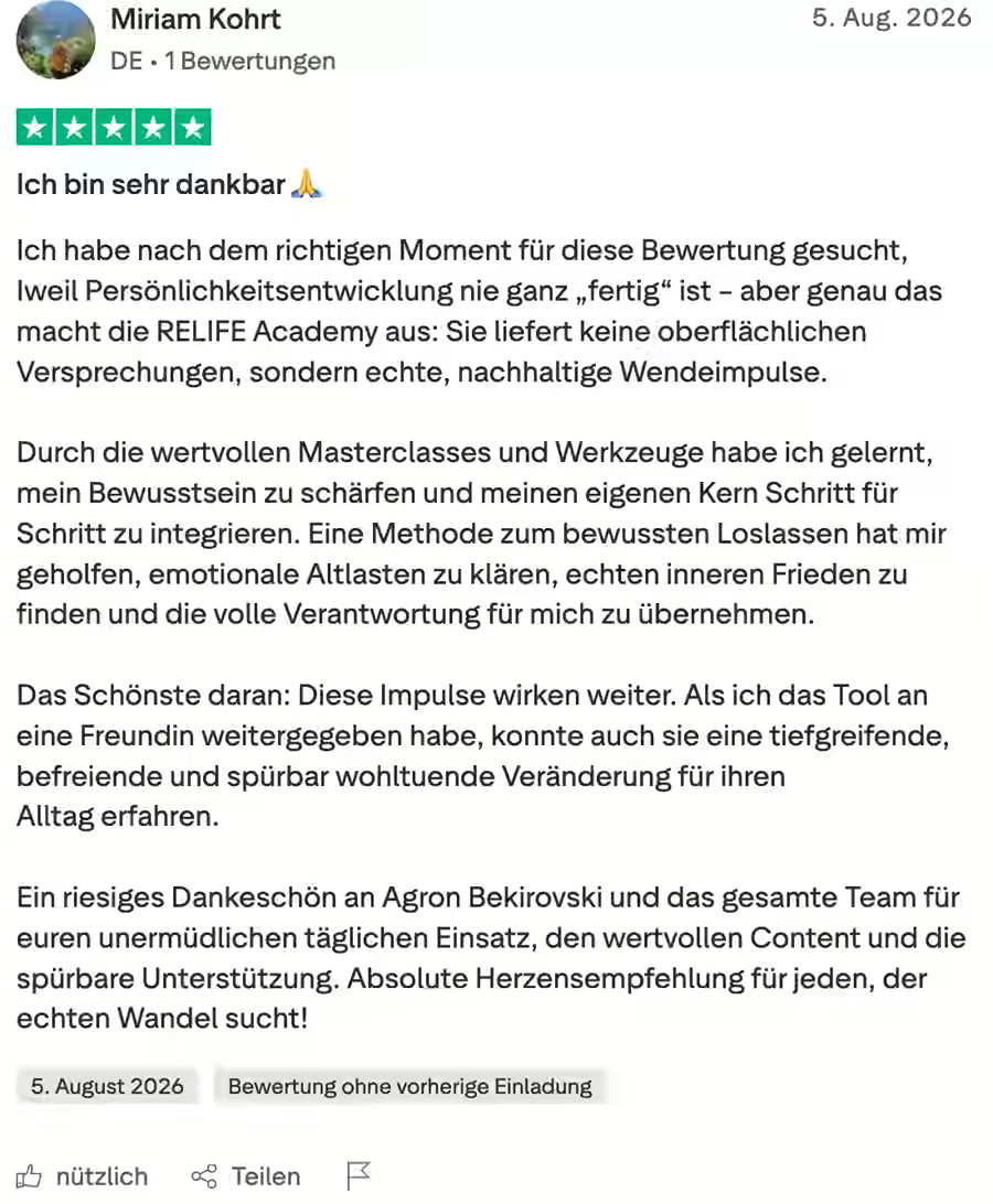 Trustpilot-Bewertung von Miriam Kohrt