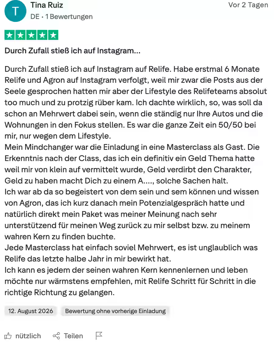Trustpilot-Bewertung von Tina Ruiz